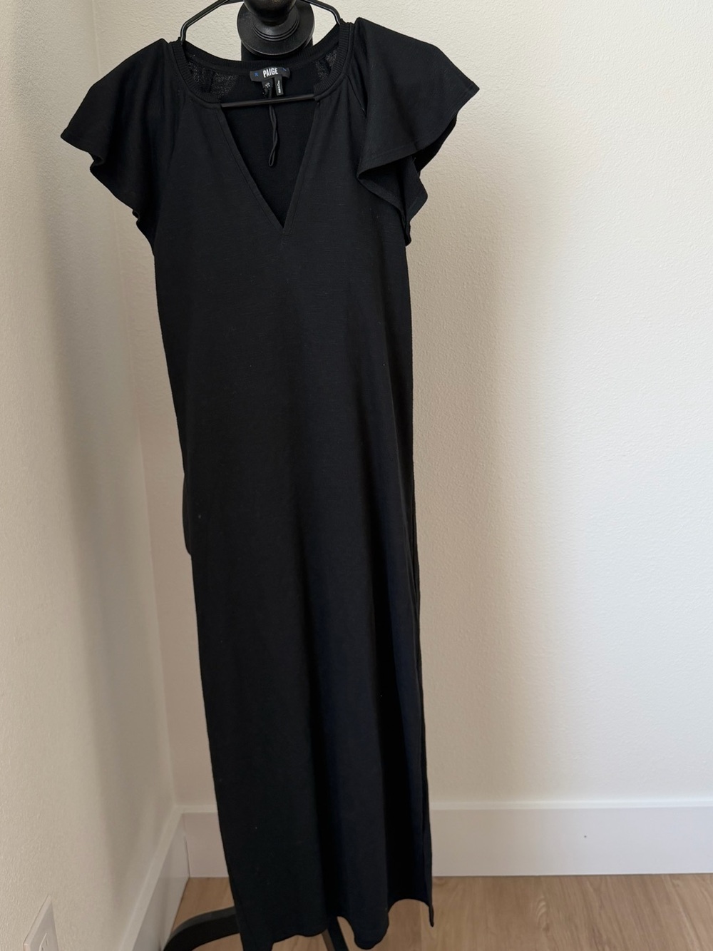 PAIGE Ravin Black V-Neck Maxi Dress with Flutter Sleeves Size S